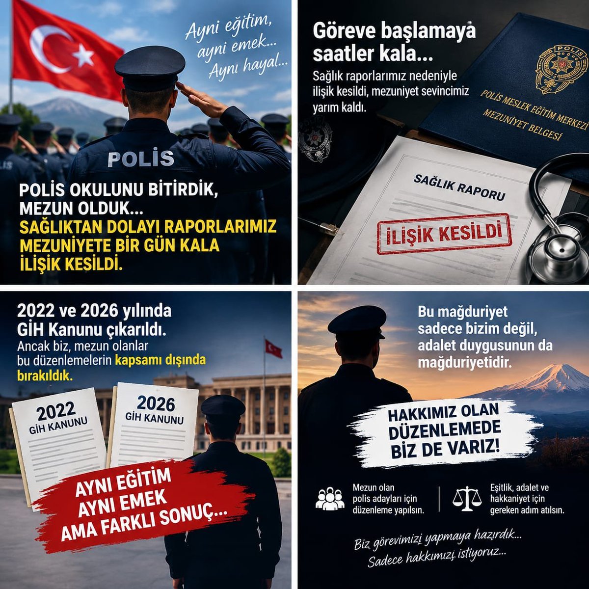 SultanSencer25's tweet photo. @mustafaciftcitr Egm sağlık şartları nedeniyle elenen polisler yanıt bekliyor Mezuniyet esası alınıp gih kanununa dahil olmak istiyoruz 8,9 ay egitimden sonra Mezun olup mesleğe başlayamamak bizlere yapılan zulümdür https://t.co/IW72SL0usc