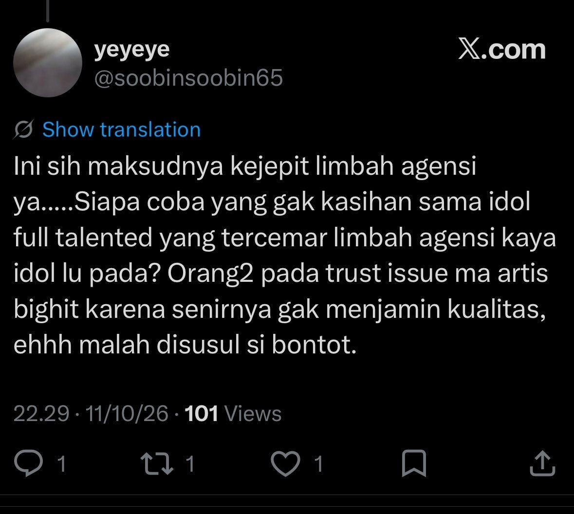 phampham919's tweet photo. @thesvnicon najiss bngt sekarang malah tambah parah ngatain limbah agensi, bener2 udah jumawa gatau diri lagi https://t.co/tScVvlkHkm