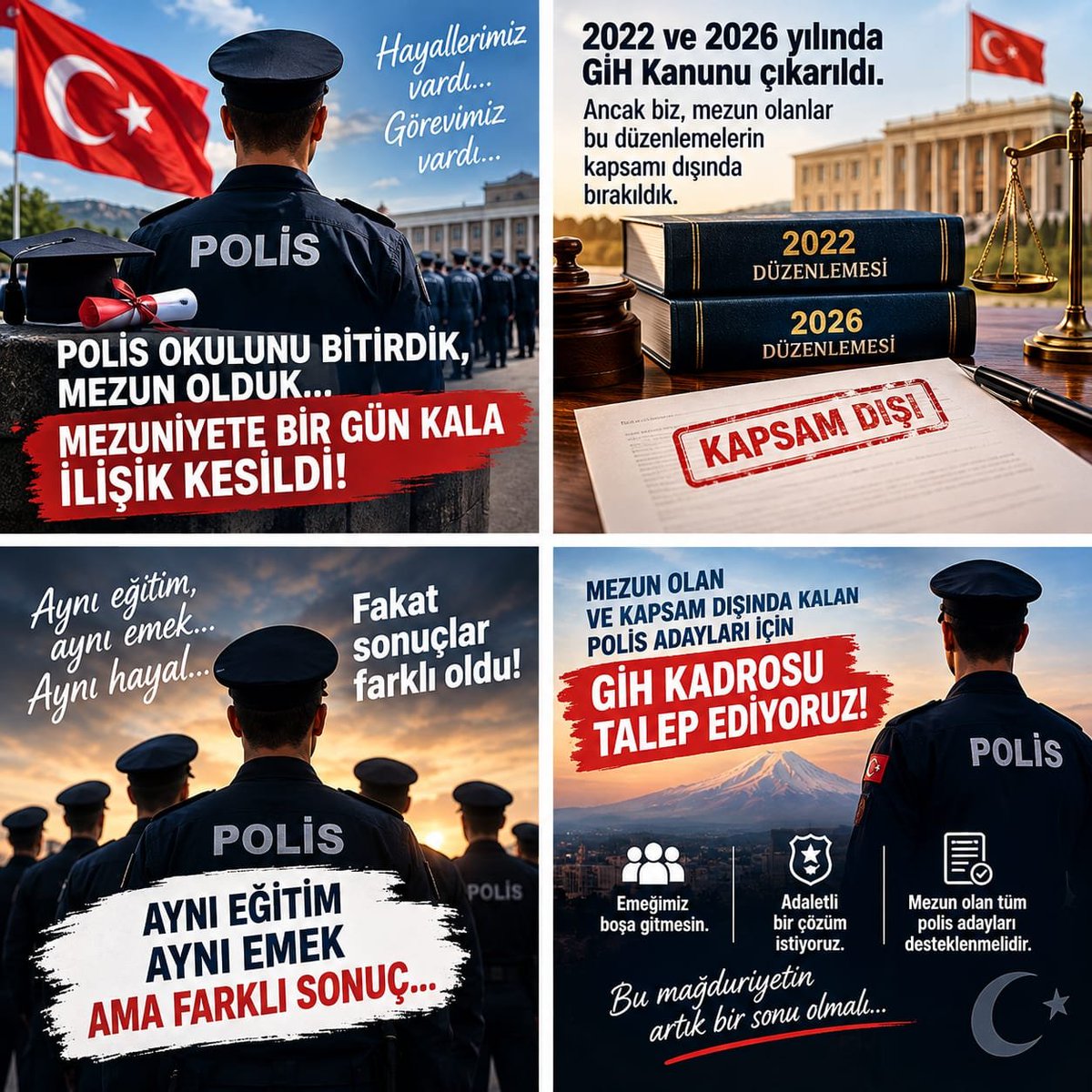 SultanSencer25's tweet photo. @mustafaciftcitr Egm sağlık şartları nedeniyle elenen polisler yanıt bekliyor Mezuniyet esası alınıp gih kanununa dahil olmak istiyoruz 8,9 ay egitimden sonra Mezun olup mesleğe başlayamamak bizlere yapılan zulümdür #deprem #sallandık https://t.co/76TjVHjT42