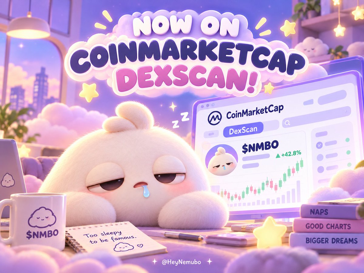 HeyNemubo's tweet photo. 🚨 NEMUBO IS ON COINMARKETCAP DEXSCAN! 😴📊

Another chart to watch.
Another reason for NEMUBO to take a nap. 💤
$NMBO is now discoverable on CoinMarketCap DexScan! ☁️

👀 Check it out:
https://t.co/PnvUBXnsxl

Not CMC verified.
#NEMUBO #Solana #Memecoin #Cute #Sleepy https://t.co/lKIFoiwrAO