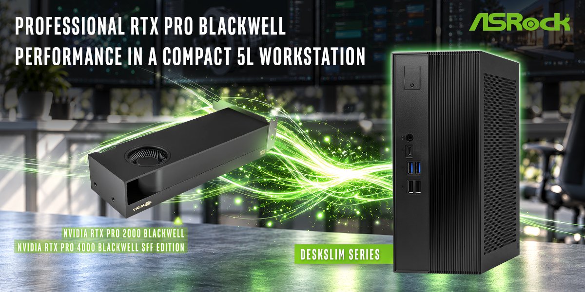 NikKTech's tweet photo. ASRock DeskSlim Series Delivers RTX PRO Blackwell Performance in a Compact 5L Workstation

https://t.co/fCAVttrOt2 https://t.co/KX62We6RfZ