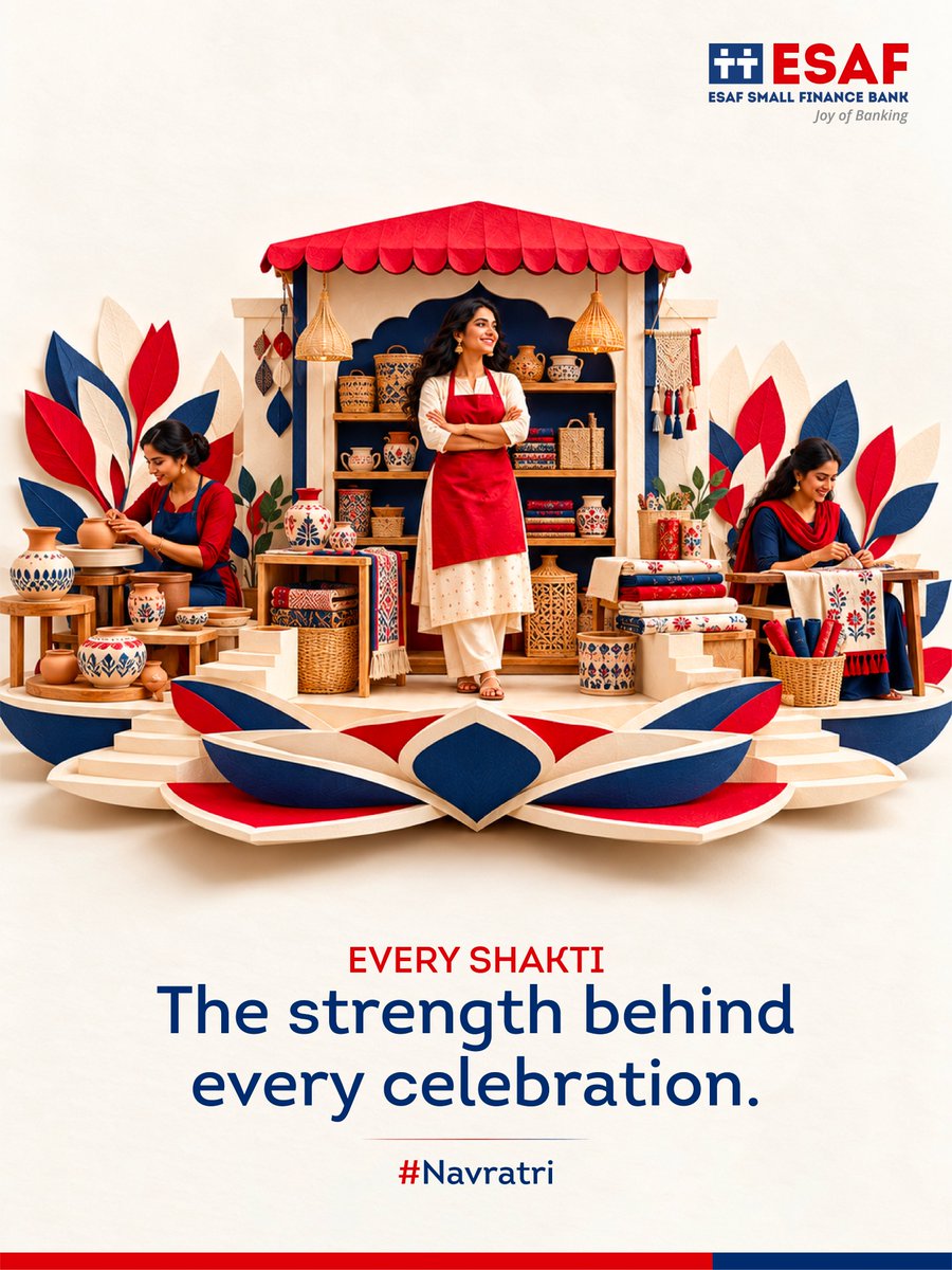 ESAFBank's tweet photo. Behind every celebration are countless hands, dreams and efforts. This Navratri, we celebrate the everyday strength that brings us together.
#Navratri #EveryShakti #ESAFBank https://t.co/1ZAHIUVZ5Q