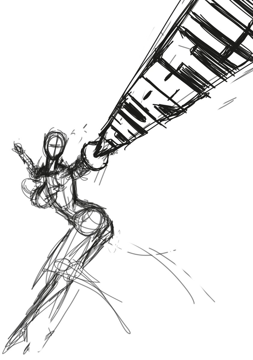 Horinum21's tweet photo. Also here’s the idea sketch. I chose the second idea since it emphasized the thrusting motion better.

Also just realized I spelled “thrust” as “thurst” lol https://t.co/cmfI033pwk