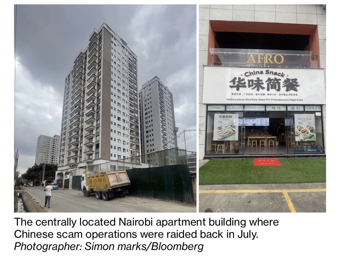 MarksSimon's tweet photo. In Nairobi, a bust on the 18th floor of a modern apartment building found nearly 20 suspects who ran a fake investment scheme targeting accounts in China, Hong Kong and Malaysia, laundering millions of shillings through Kenya’s banks, according to police investigators. https://t.co/8Qwc7FPTuU