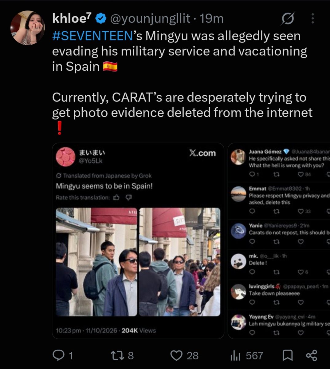 alonewolf_05's tweet photo. this is what happens when you don't shut your mouth and spread the info of enlisted members, if u see any ssg posts just report and block, they are enlisted, for fs try not to engg with ssg posts! dont let other carats search for the posts, it will only get wide reach for haters! https://t.co/u7rNbMATPW