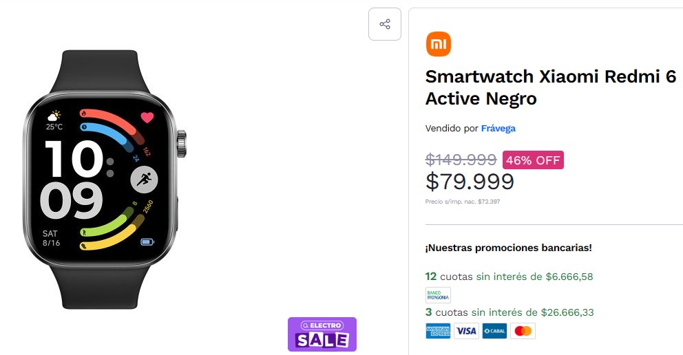 PrecioArgentina's tweet photo. "Xiaomi"

Smartwatch Xiaomi Redmi 6 Active Negro
$79.999
https://t.co/XL7vTrtLSl

#Smartwatch #Xiaomi #Reloj #Fravega #Argentina https://t.co/cNU0sB9NKJ