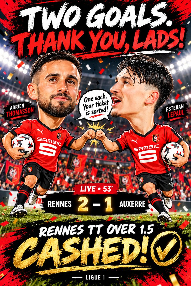 JSimIsHere's tweet photo. ⚽53rd min: Rennes 2-1 Auxerre
✅Rennes TT O1.5
Lepaul opened it on 15',
Thomasson made it 2 on 53'
#Rennes #AJARennes #Ligue1
#Football #FootballBets #Futball
#BettingCommunity #BettingTips #MatchPredictions #SportsGambling #GamblingX https://t.co/H533Bn7Cl1