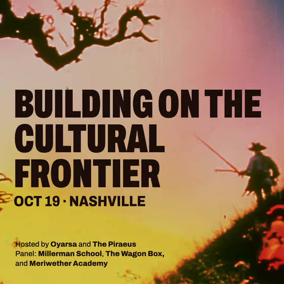 ThePiraeus's tweet photo. Excited to announce that the Piraues will be teaming up with Oyarsa to host our 1st ever in-person event NEXT Monday, October 19 at noon in Nashville (afternoon of the 4th Thiel lecture)!

"Building on the Cultural Frontier" will be a lunch and panel discussion featuring leaders from our rapidly growing grassroots movement—citizen activists, independent scholars, and entrepreneurs working to revitalize Western culture and education outside of mainstream institutions.

The panel will introduce you to these leaders and their projects, discuss their visions for the future, and show you how to get involved.

Nick Gallo (@nickmgallo) will lead the discussion with the following panelists:

➤ Michael Millerman (@millerman) of The Millerman School, an online school of political philosophy teaching Strauss, Heidegger, Plato, and others, to discuss his vision of enriching political and philosophical discourse outside academia.

➤ Paul McNeil (@pbdmcniel) of The Wagon Box Inn (@thewagonbox) in Story, Wyoming, to discuss his vision of connecting online communities at real-world hubs, like the Wagon Box, which can serve as a model for similar projects across the country.

➤ Warren Steury(@NWSteury), founder of Meriwether Academy (@meriwetheracdmy), a Nashville-based men's group to discuss his vision for building men's civic organizations and boys' schools to revive the ideal of the American man.

➤ Tyler Mathews (@tchevezmathews), founder of Oyarsa (@oyarsanetwork), a St. Louis-based men's group to discuss his vision of connecting grassroots cultural groups with local business owners and entrepreneurs, and how St. Louis can serve as a model for other cities.

Discussion will be followed by a social hour. Light lunch is provided. Look forward to seeing you all there!