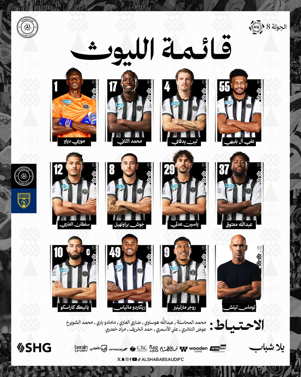 AlShababSaudiFC's tweet photo. 📋 قائمة "شيخ الأندية" لمواجهة التعاون، #يلا_شباب 🦁🤍 https://t.co/gRvyDxj3w8