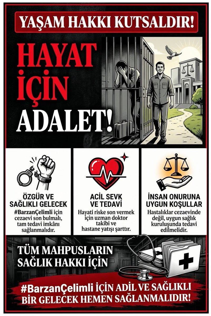 meroufo2's tweet photo. Bir düşünün… Sevdiklerinizden uzakta, dört duvar arasında, bir de sağlığınız için endişelenerek hayata tutunmaya çalıştığınızı… Barzan Çelimli’nin yaşadıkları karşısında sessiz kalmak istemiyoruz. Biz bir mucize değil, bir insanın sesinin duyulmasıni istyrz #barzançelimli https://t.co/LUNncqSVyI