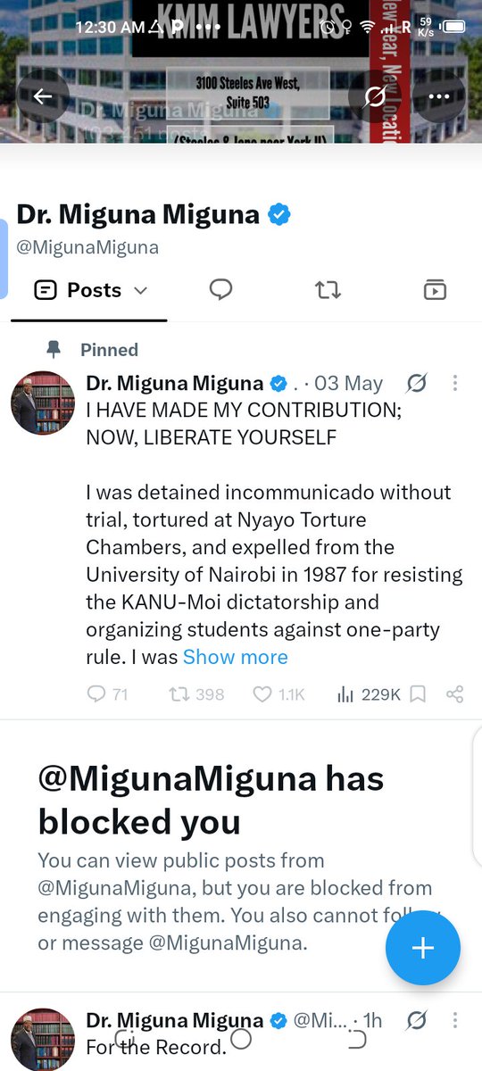 MusonyeFifth's tweet photo. @NelsonHavi Like his name, Miguna has blocked me for the second time. 2017 and now. The fake general has outlived his usefulness. Asiguze H.E kabisa. https://t.co/xcsAk7dDQU
