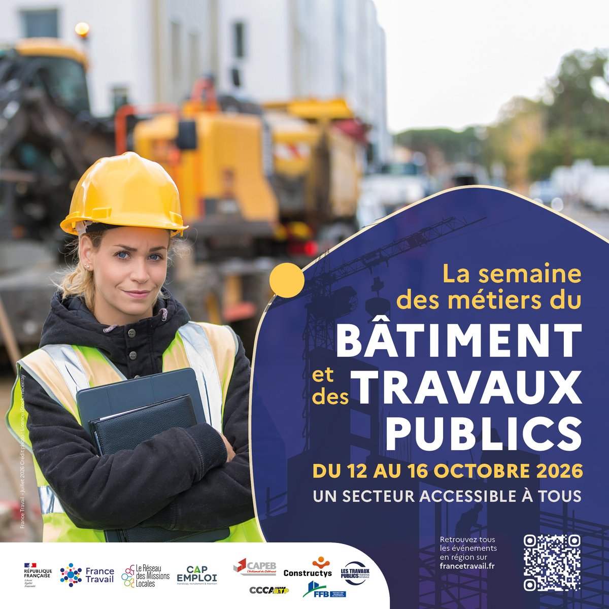 FFBatiment's tweet photo. 🏗️ Du 12 au 16 octobre, place à la 6e Semaine nationale des métiers du BTP !
Plus de 1 500 événements partout en France pour découvrir les métiers, les formations et les opportunités du secteur.
🤝 La FFB reste mobilisée aux côtés de @FranceTravail pour favoriser les recrutements et donner envie aux jeunes de rejoindre le #bâtiment.
Retrouvez tous les événements en région ⤵️
https://t.co/MZkZFHOuHk
#emploi #MétiersDuBTP