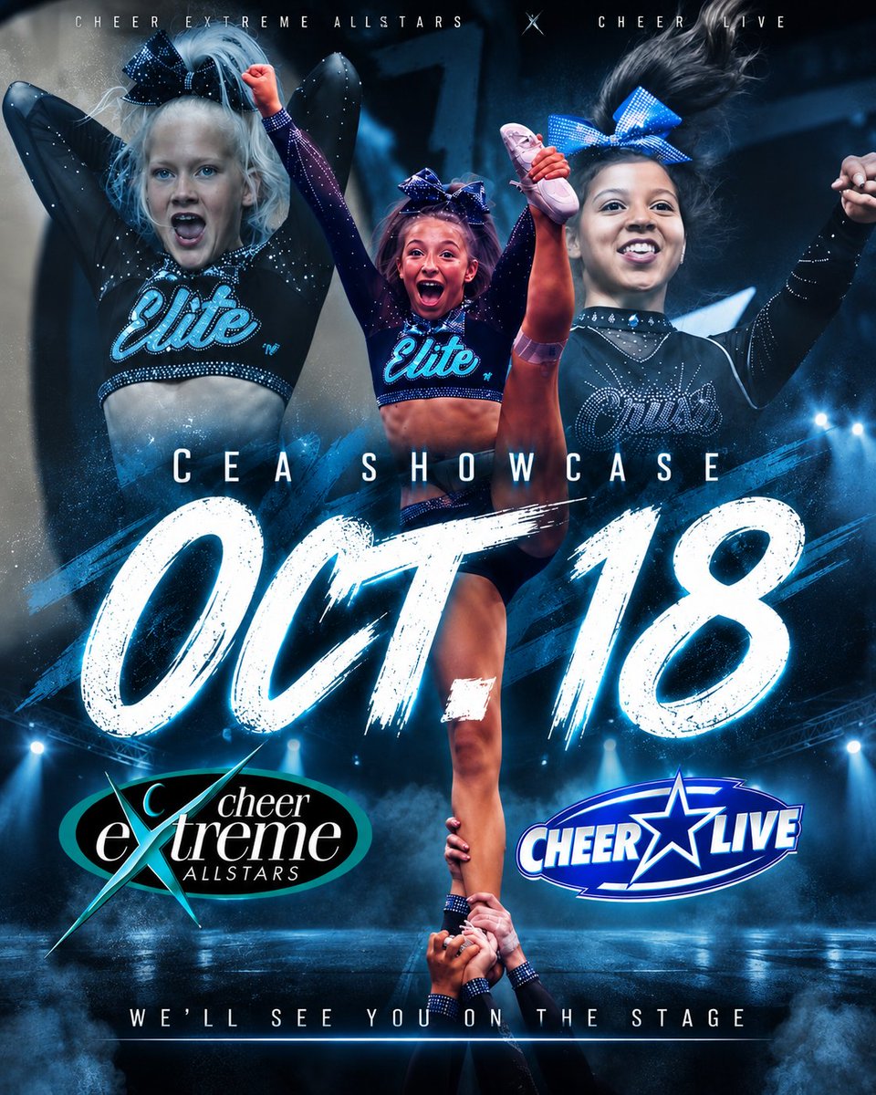 CheerLIVE's tweet photo. One week to the CEA Showcase. Live on CheerLive October 18 at 9 AM CDT. Watch page: https://t.co/cQ0YANLUtl https://t.co/f3TesRLyVF