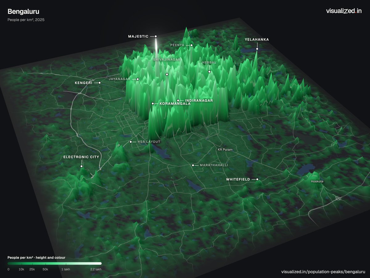 visualizedin's tweet photo. Population density visualization of Bengaluru. #bengaluru https://t.co/94aYnZRwqo