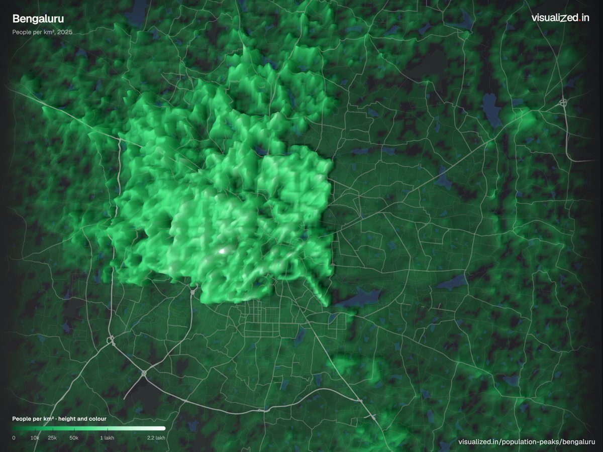 visualizedin's tweet photo. Population density visualization of Bengaluru. #bengaluru https://t.co/94aYnZRwqo