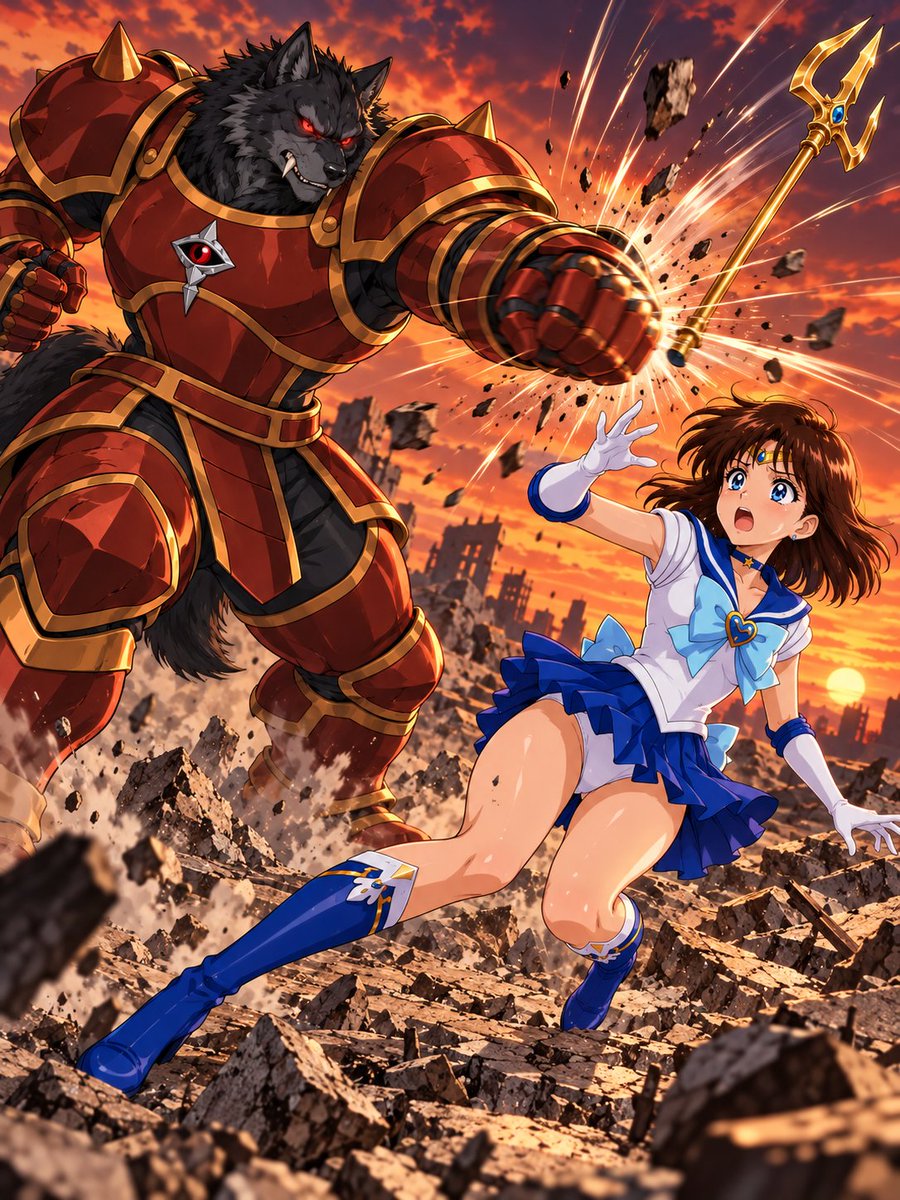 sailorsharonSS's tweet photo. レイヴェルの斬撃を受け止めた瞬間、ガルヴォスが横合いから腕を振り抜く。
巨大な手甲が、トライデントの柄を打った。

シャロン「あっ！」

衝撃で両手が開く。
金色の武器は高く弾かれ、遠くの岩にぶつかって転がった。
#ルミナとリリカ https://t.co/aEzzbJMwIV