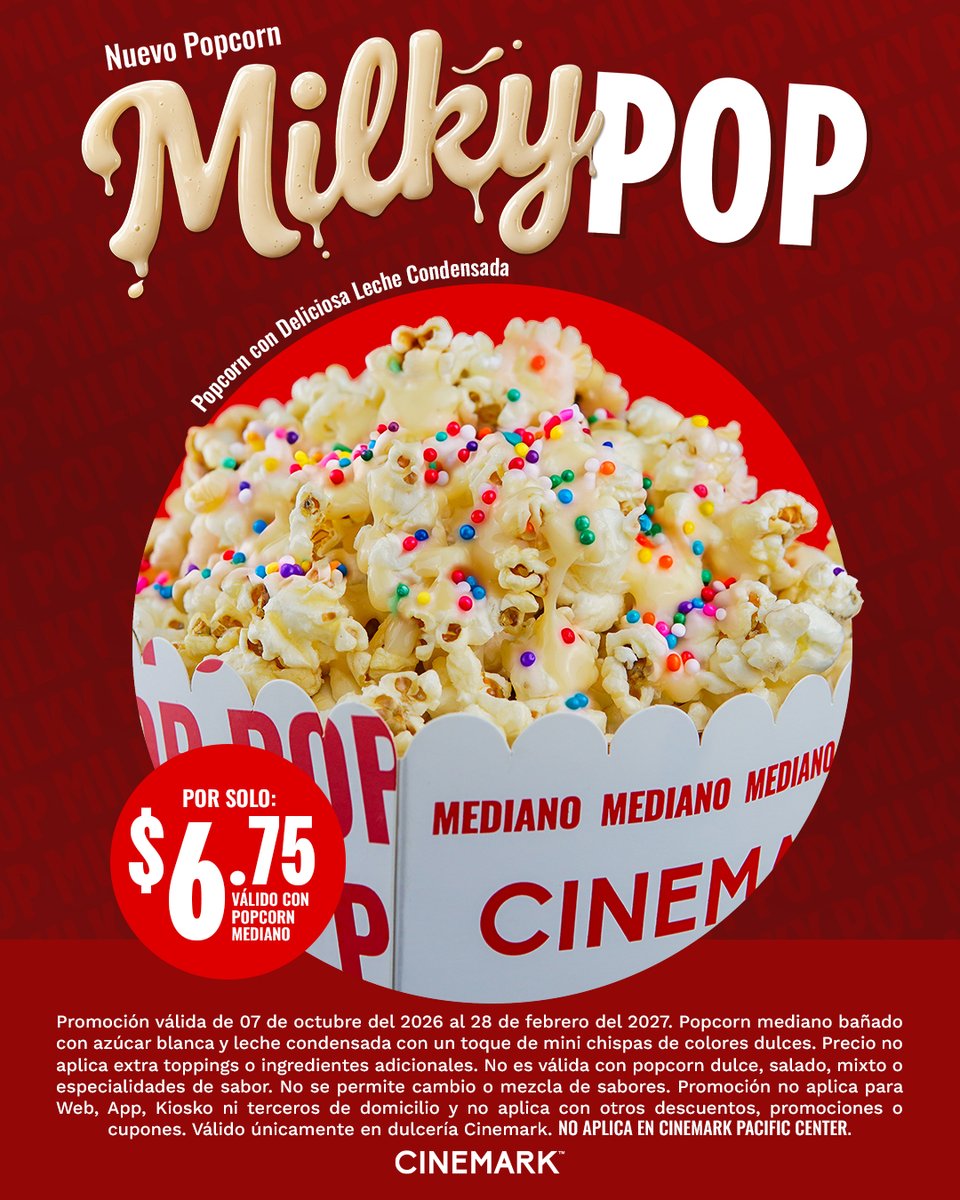 CinemarkPA's tweet photo. 🤍🍿 Dulce, cremoso e irresistible. 🤩 Así llega #MilkyPop para conquistar cada función con una explosión de sabor que no querrás compartir. 😍🍿 #Dulcería https://t.co/Nq4NdBopHl