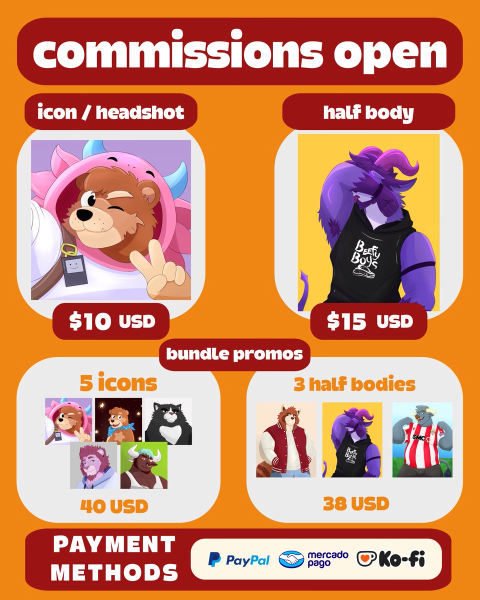 LenioDevi's tweet photo. COMMISSIONS ARE OPEN!

Icons: $10 USD
Half bodies: $15 USD

Bundle deals are available!
5 icons for $40
3 half bodies for $38

Payment methods: PayPal, Ko-fi and Mercado Pago.
Feel free to DM me if you're interested! Retweets are appreciated! https://t.co/2tBOZWrfi7