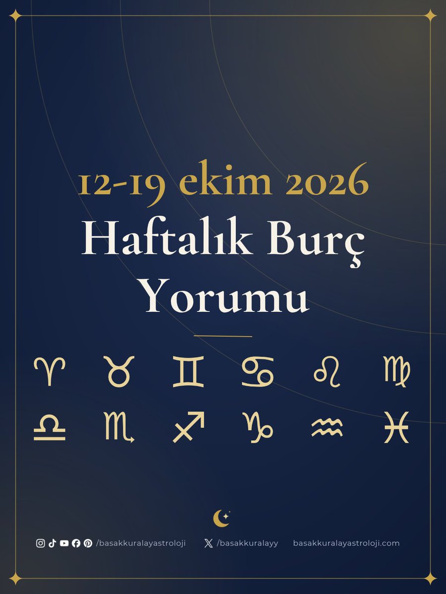 basakkuralayy's tweet photo. 12-19 Ekim Haftalık Burç Yorumları 🌙

Bu hafta 12 burç için gökyüzünde neler var? Kaydırarak burcunu bul, gün gün notlarını oku ✨

Burcunu ve en çok hangi günü merak ettiğini yorumlara yaz.

Astroloji kişisel farkındalık amaçlı bir yorum alanıdır; tıbbi, psikolojik, hukuki veya finansal tavsiye yerine geçmez.

#astroloji #haftalıkburçyorumları #burçyorumları #gökyüzü #başakkuralayastroloji