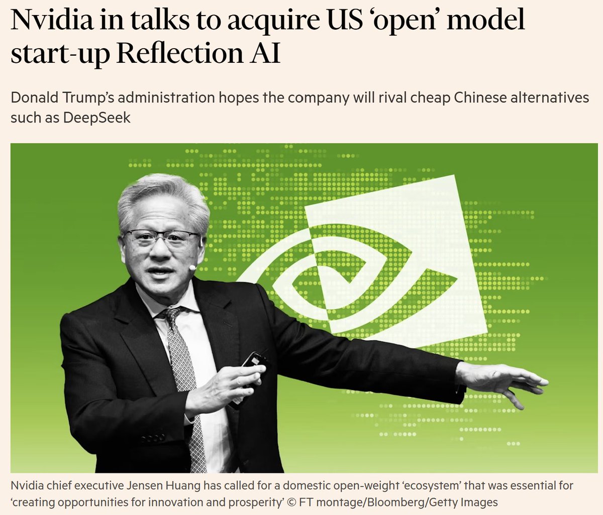 Rewkang's tweet photo. Dominance of closed source models is an existential threat to Nvidia

Jensen has been clear since earlier this year that strong open source models are essential

It’s game theoretically optimal for Nvidia to build frontier open source models optimized for its own hardware https://t.co/vq9laGOZ6e