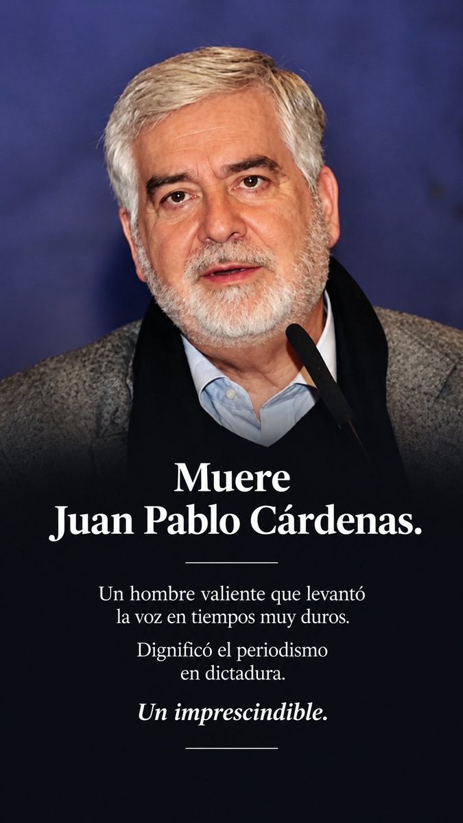 cnashr's tweet photo. Juan Pablo Cárdenas (1949-2026). Fundador y director de Revista Análisis. Director de Radio Universidad de Chile. 
Levantó la voz en dictadura. 
Ha muerto un imprescindible. https://t.co/VwcnCbcoZk
