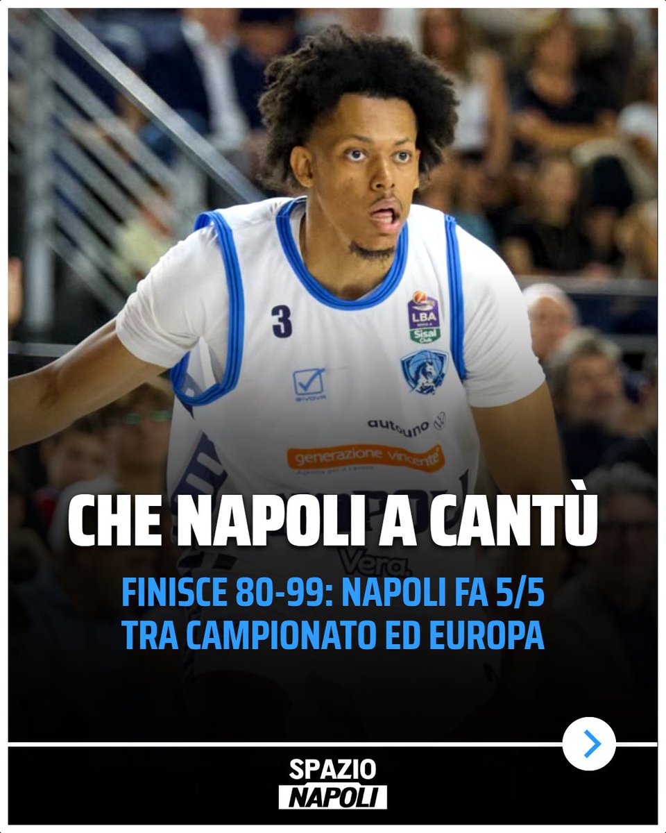 Spazio_Napoli's tweet photo. IL NAPOLI BASKETBALL NON SI FERMA! 🥹

Super partita anche a Cantù per i biancoblu, che vincono 80-99: partita molto combattuta per 3 quarti su 4, ma Napoli dilaga nel quarto periodo grazie ai cinque giocatori IN DOPPIA CIFRA 🏀

Debutto anche per Ramsey, che si presenta come meglio non poteva: 19 PUNTI all'attivo e top scorer della partita per Napoli 🔥

5/5 per la squadra allenata da Repesa, con 3 vittorie in campionato e 2 in EuroCup 5️⃣

#LBA #NapoliBasketball #SpazioNapoli