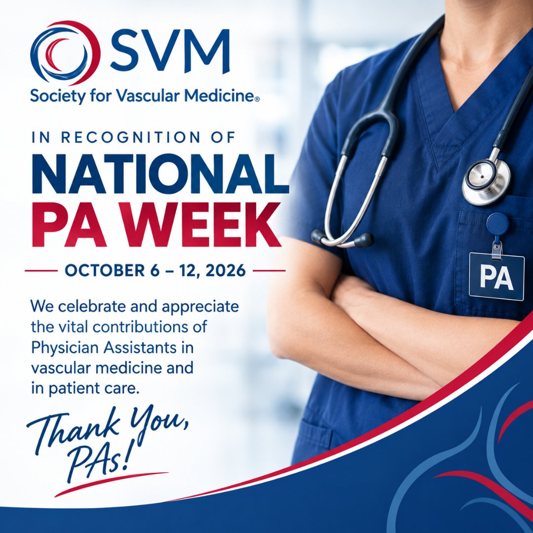 SVM_tweets's tweet photo. Happy National PA Week!

October 6–12, we recognize the Physician Assistants whose expertise, compassion, and dedication make a difference in Vascular Medicine and patient care every day.

Thank you for all that you do!

#PAWeek2026 #SVM #VascularMedicine

@DanielleV_PA @AliMoranVascMed @Shellykeller19 , @DKadiandodov @adityasharmamd @NaomiHamburg @EstherSHKimMD