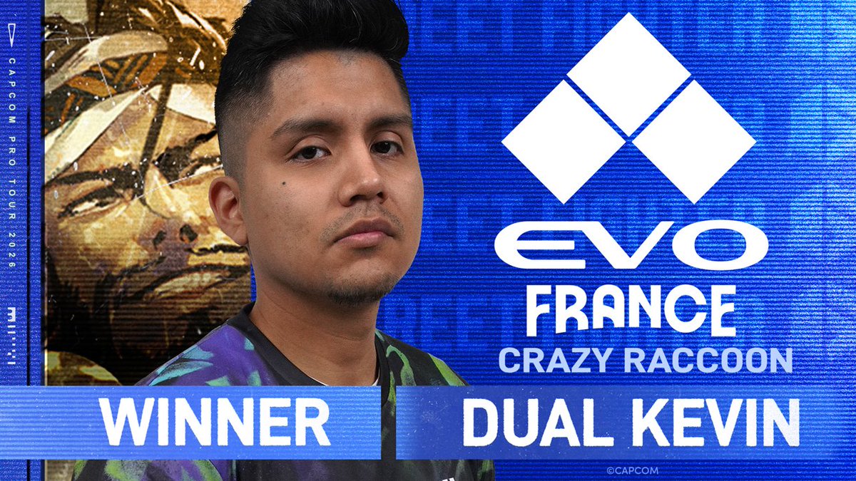CapcomFighters's tweet photo. LAST STOP. LAST CHAMPION OF THE SEASON.

@Dual_Kevin wins Street Fighter 6 #EVOFrance26 and closes out the #CPT2026 season.

Next up, #CAPCOMCUP13. https://t.co/NjXpJUsLei