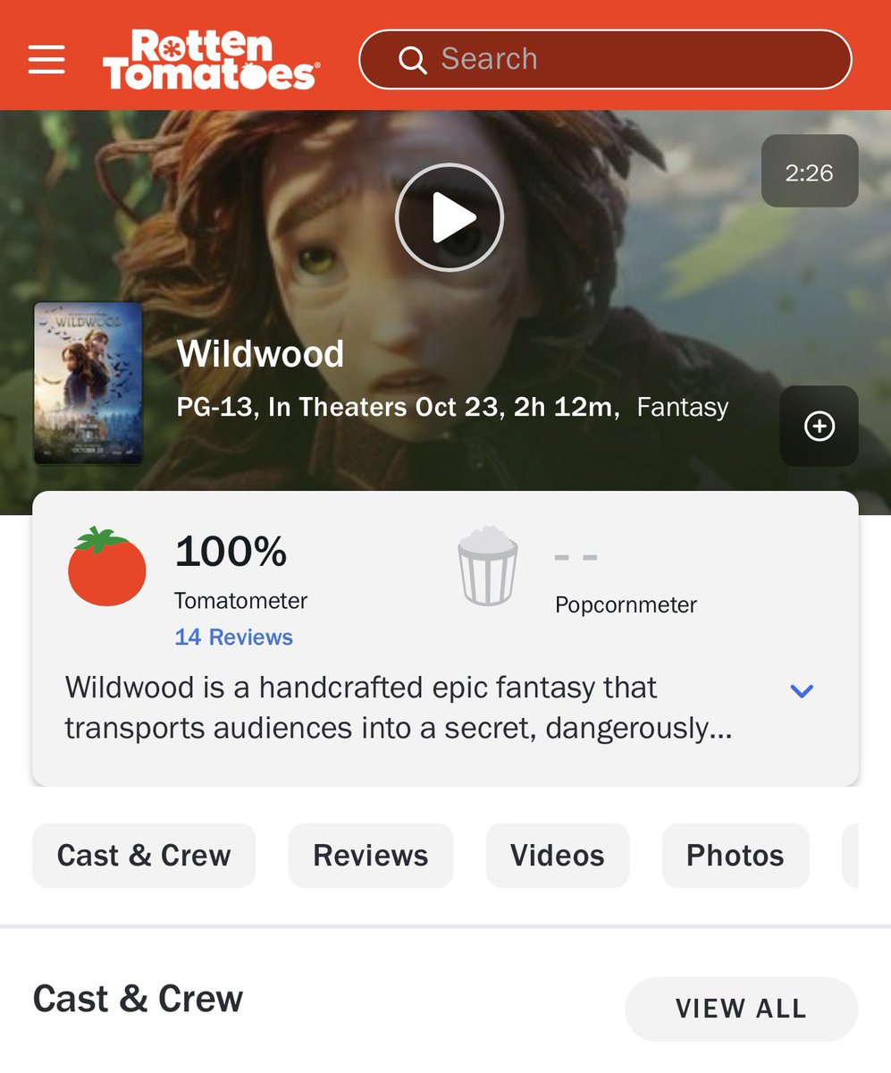 HollywoodHandle's tweet photo. Laika’s ’WILDWOOD’ debuts with a perfect 100% score on Rotten Tomatoes 🍅 

Described as one of the best animated films in years. https://t.co/unfxgoKJxI