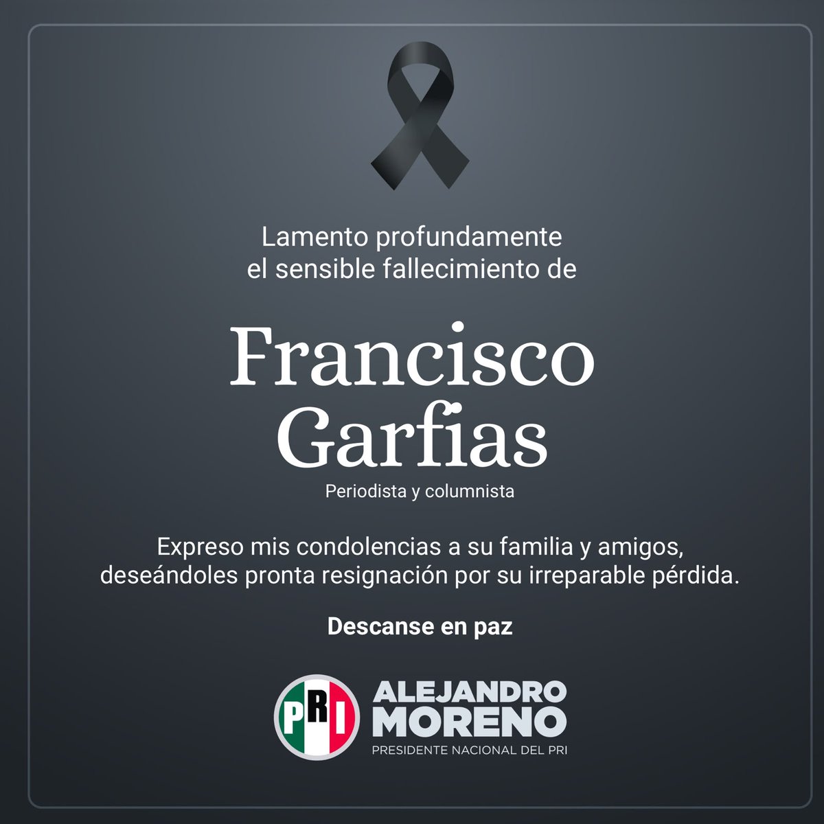alitomorenoc's tweet photo. Lamento profundamente el sensible fallecimiento de mi gran amigo, el periodista Francisco Garfias. Hoy el periodismo mexicano pierde a una de sus plumas más brillantes y yo me despido de un amigo entrañable con quien compartí invaluables momentos.

A través de su leída columna "Arsenal" en Excélsior, Paco fue un cronista indispensable y un testigo agudo de la vida legislativa y política de México. Desde sus años como corresponsal en París hasta consolidarse como el gran analista que era, siempre ejerció el oficio con rigor inigualable.

Extrañaré mucho tus charlas, tu comentario certero y tu lectura siempre exacta de la realidad nacional. Envío un abrazo solidario y mis más sentidas condolencias a su familia, amigos y a todo el gremio periodístico.

¡Descansa en paz, querido Paco!