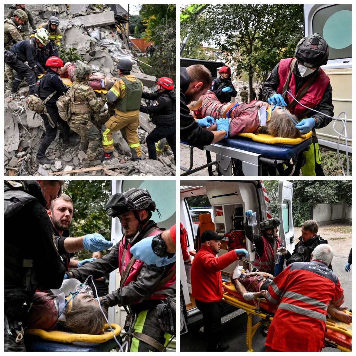 rshereme's tweet photo. “It’s her. Oh God, it’s really her.” 22-year-old Alina was pulled from the rubble seven hours after a Russian guided aerial bomb struck Zaporizhzhia.

She spent seven hours trapped beneath a concrete slab. And throughout that time, she remained conscious.

Yesterday, October 10, Zaporizhzhia was awakened at 4:48 a.m. by a series of powerful explosions. The Russians dropped five guided aerial bombs on the city.

Some of them struck residential buildings. A massive wall collapsed in a five-story apartment building, while a three-story building was almost completely destroyed.

Dozens of people were trapped beneath the rubble, including families with children.

More than seven hours of searching. “Minutes of silence” at the ruins, as rescuers listened for signs of life. But no voices answered.

Then suddenly, one of the rescuers shouted: “Quick, find a cervical collar!”

There was someone alive beneath a concrete slab.

“The girl was trapped under a slab. After it was lifted, she was found in a small enclosed space. She had enough room to breathe and had even remained conscious,” volunteer Oleksandr explained.

It took almost another hour to free her. Her legs and one arm were pinned down. First, rescuers stabilized her neck and checked for bleeding and fractures. Only then did they form a human chain to carry her to the ambulance.

“She’s doing fine. She was incredibly brave. Her name is Alina. She’s 22 years old, just like me,” Oleksandr said.

As paramedics examined Alina, her female relatives approached the ambulance.

“It’s her. Oh God, it’s really her.”

She was the third person rescued alive from the site.

But that same morning, volunteers had also pulled the body of a 9-year-old girl from the rubble. She was already dead.

“I have mixed emotions. This morning, my nerves were starting to give out. But when we find people alive, I feel so happy,” Oleksandr said.

He fled occupied Berdiansk in 2022. After a Russian strike on a nine-story apartment building on Zestafonska Street killed 19 people, he realized he could no longer stand on the sidelines.

After Alina was taken to the hospital, the rescuers rested for a few minutes. They drank some water. Some lit cigarettes.

And then they went right back to work.

There could still be people trapped beneath the rubble. Among them, a grandmother and a teenager.

They keep searching.

Because they believe another miracle is possible.

Source: Ukrinform⁠￼