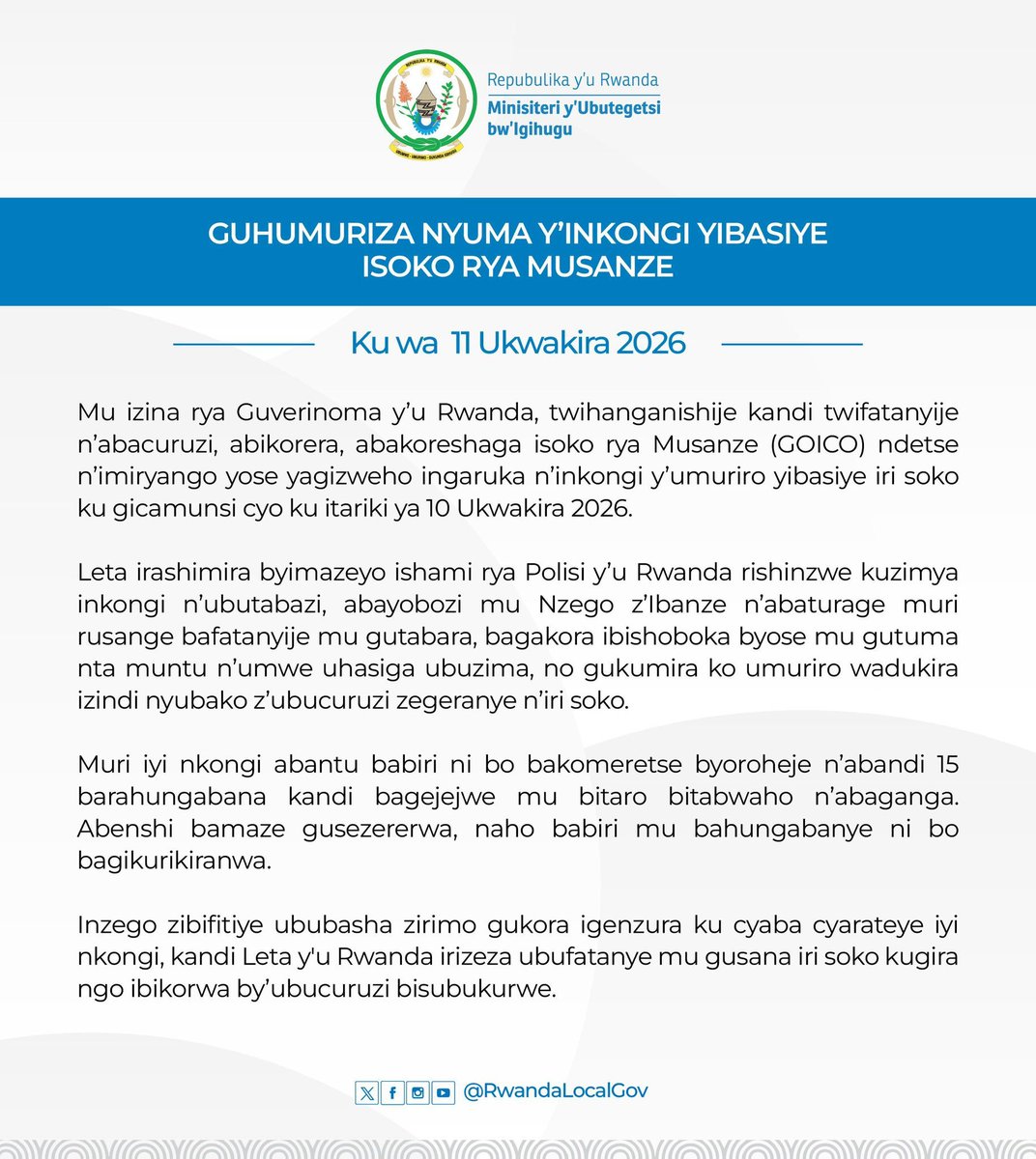 KigaliUpNews's tweet photo. JUSTIN: The Rwandan government has condoled traders and members of the private sector in Musanze District following a fire that gutted much of #GOICO Plaza—the main market in the city—on Saturday, October 10 https://t.co/Ad74ZNooN9