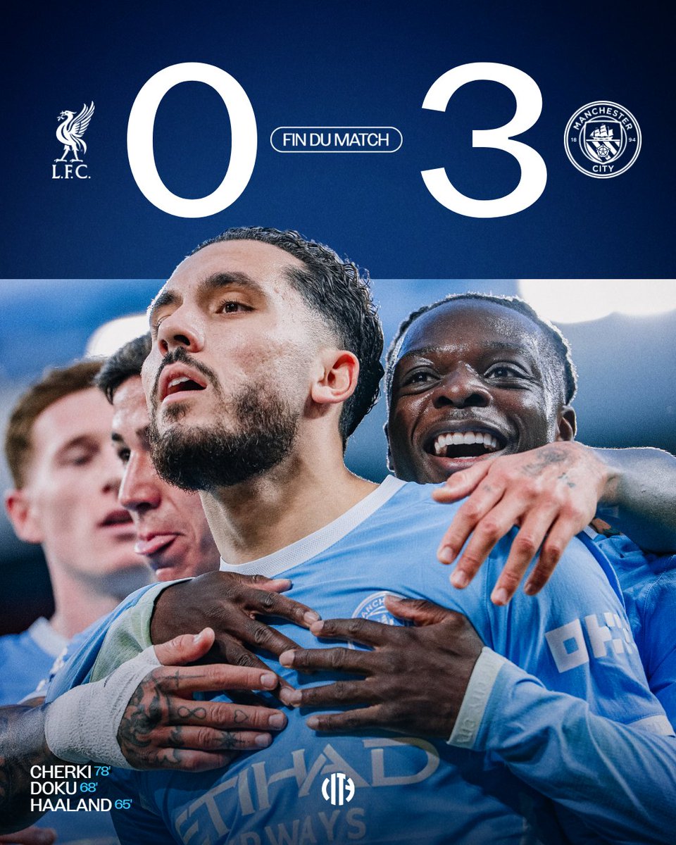 ManCityFra's tweet photo. Et on reprend le championnat comme on l’avait laissé avant la trêve internationale, avec une magnifique victoire à Anfield ! 6/6 🩵 https://t.co/XNIQ1OhmEk