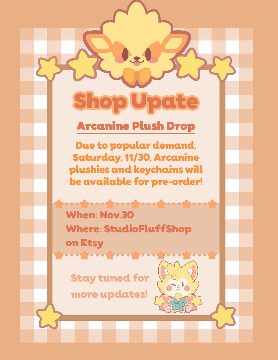 FluffyPawPower's tweet photo. The two weighted Arcanine plushies will be available on 11/30! 

The vector files for the keychain are finished and need to be converted into embroidery files. I'll be ordering matching stickers to go with these so hopefully they'll arrive in time for the drop✨ https://t.co/Dy5LliwgMi