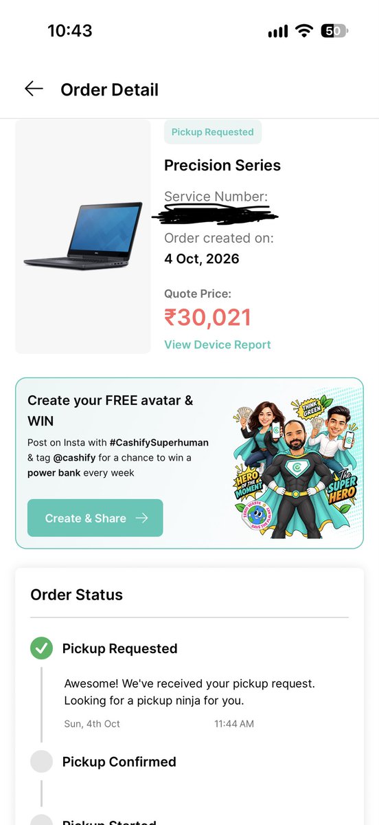 shivandashish's tweet photo. Hey @Cashify_ 
I had placed a laptop selling order on 4th Oct and it said that the pickup would have on 4th itself
It’s 11th Oct already😂
What the heck is this service??? https://t.co/ECY4bo6vCY