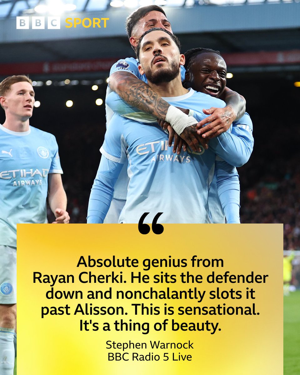 BBCMOTD's tweet photo. The Gvardiol assist ✨ The Cherki finish 😮‍💨
 
Man City have taken full advantage of having the extra man at Anfield 🏟️ https://t.co/VrB0QTN79q