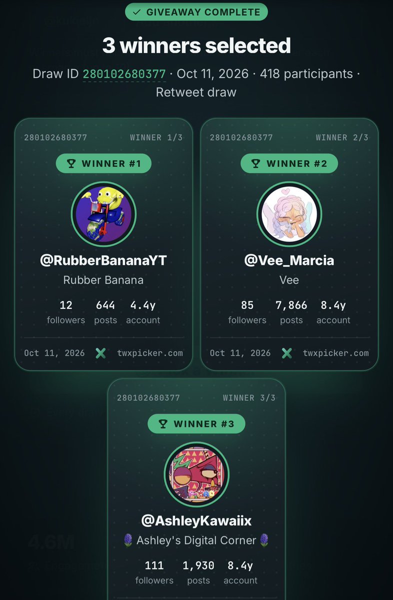 kukieijn's tweet photo. Here are the winners for the Jax Pendant Giveaway!!!
@RubberBananaYT , @Vee_Marcia , and @AshleyKawaiix please dm me directly to claim your Jax pendant!! ✨💜🐰

For those who did not win, DO NOT WORRY! I have more pendants to giveaway! Wait for the next raffle announcement! https://t.co/n6XlupEVNe
