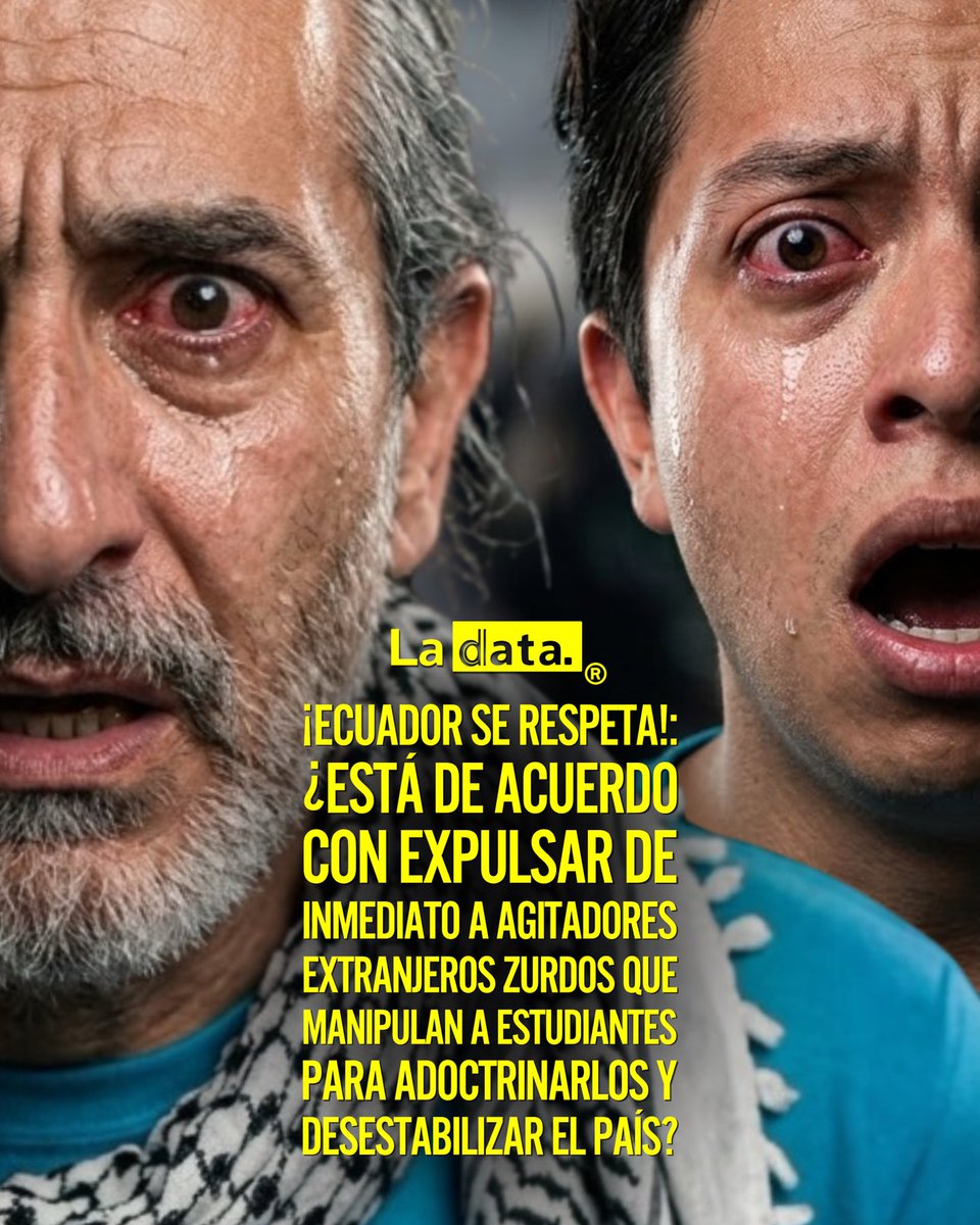 ladataec's tweet photo. #Tendencia ¡Ecuador se respeta!: ¿Está de acuerdo con expulsar de inmediato a extranjeros zurdos que manipulan a estudiantes para adoctrinarlos y desestabilizar el país?

Las aulas públicas no existen para financiar trincheras de agitación. Lo ocurrido en la Universidad de Cuenca no fue protesta estudiantil, sino un boicot premeditado contra obras institucionales y la visita presidencial.

A la cabeza de la maniobra operan dos nombres: Santiago Rosano, docente español vinculado al previamente expulsado Fernando Casado, y Mauricio Ochoa, agitador del Partido Comunista del Ecuador (PCE). La indignación ciudadana es contundente: no se puede tolerar que activistas extranjeros usen visas académicas para adoctrinar jóvenes y desestabilizar al país bajo el escudo de la autonomía universitaria. La soberanía se respeta y la ley migratoria debe aplicarse sin contemplaciones.

¡Ecuador se respeta!: ¿Está de acuerdo con expulsar de inmediato a extranjeros zurdos que manipulan a estudiantes para adoctrinarlos y desestabilizar el país?

UNIVERSIDADES EN REHENES: CUENCA Y EL ECUADOR ENTERO DICE BASTA AL COLONIALISMO IDEOLÓGICO

@ladataec 👈

#ladata #tendenciapolítica #viral #cuenca