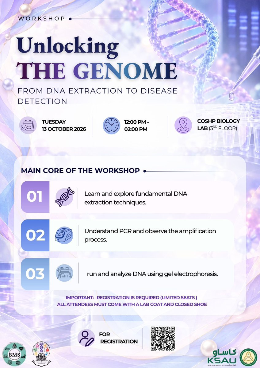 alnajjarfatimaa's tweet photo. ๐งฌ๐ฌ Unlocking the Genome | Registration Open! ๐งฌ๐ฌ
Want to uncover the blueprint of life?
Join us for Unlocking the Genome!!
๐
Tuesday, October 13th
๐ Register here: https://t.co/QMqcDuFUY2
#BMS1stEdition #DiscoverBMS https://t.co/QFvv9VtQWI
