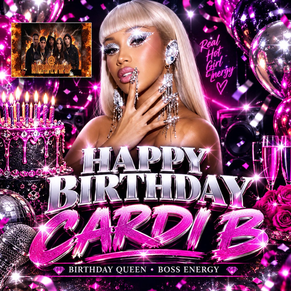 Noticepeople's tweet photo. Happy 34th Birthday to Cardi B! 🎈🔥🎉🎂

From viral video clips to a history-making, Grammy-winning rap superstar, she shows everyone that hard work pays off.

What is your favorite song by her? 👇🏽🎵

#CardiB #HappyBirthday #HipHopNews #NoticePeople #BardiGang https://t.co/pxe7nt4Z0K