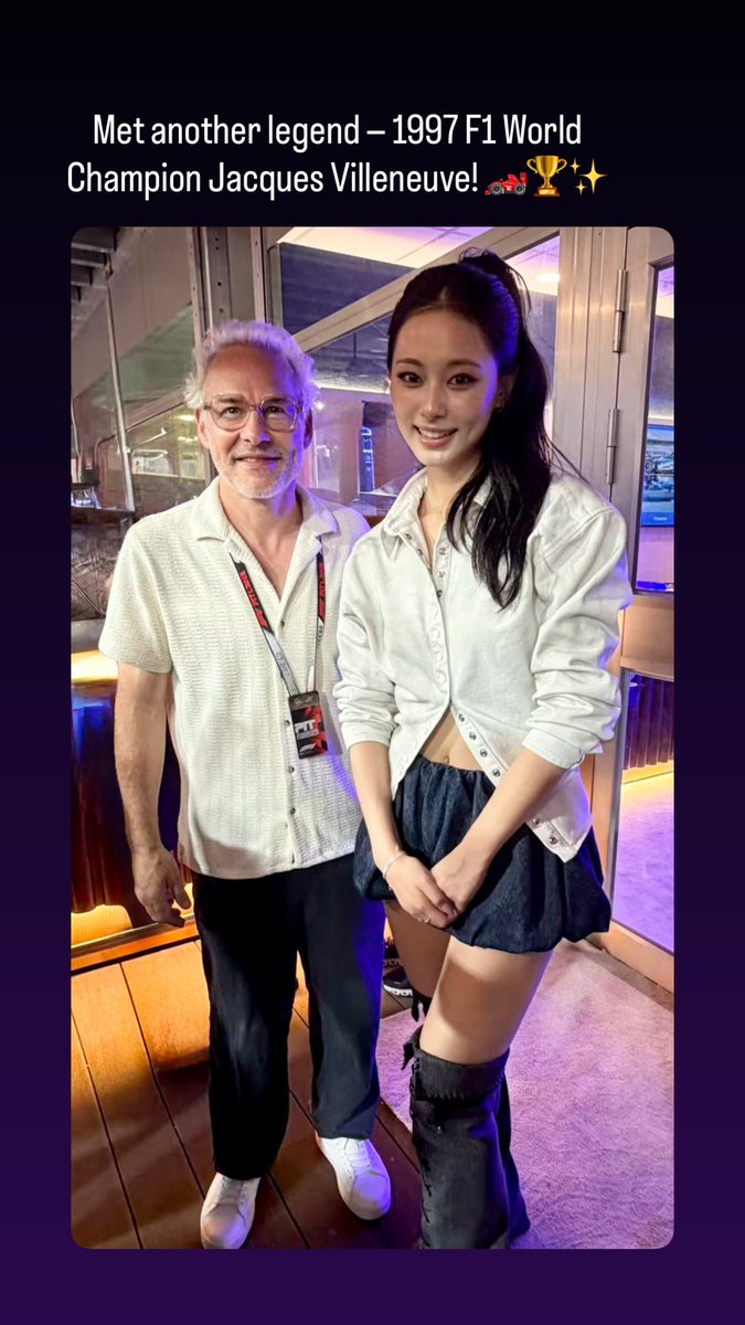 godmitzu's tweet photo. TZUYU and 1997 F1 World Champion Jacques Villeneuve https://t.co/Xl1foGEWTC