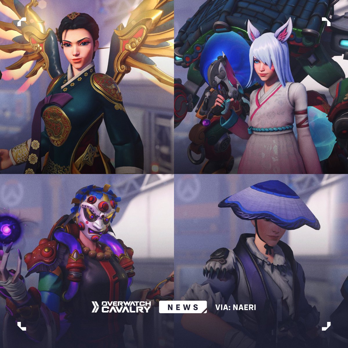 OWCavalry's tweet photo. New #Overwatch Korean Exclusive Skins ✨

Featuring recolors for Mercy, D.⁠Va, Moira, and Ashe.

📸 Image Credit: @OverwatchNaeri https://t.co/yYWmcgsIVr