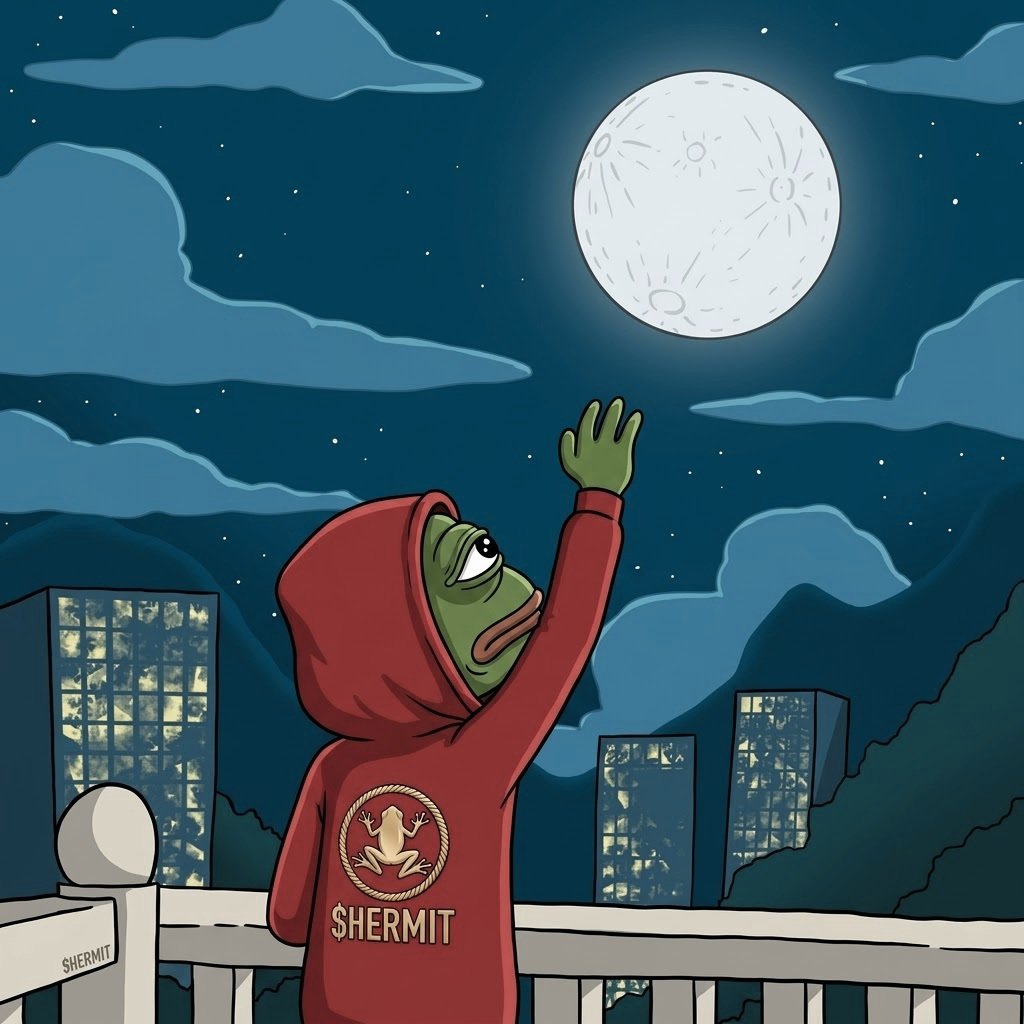 HermitonXrpl's tweet photo. Hermit the Frog is reaching for the stars, but settling for nothing less than the moon. 

​The quiet ones always take it the furthest.

$HERMIT mission statement;
"Unite the ledger while mooning"

#HERMIT #XRP #XRPL #MemeCoin #MemesonXRP https://t.co/nK0yIh9pWf