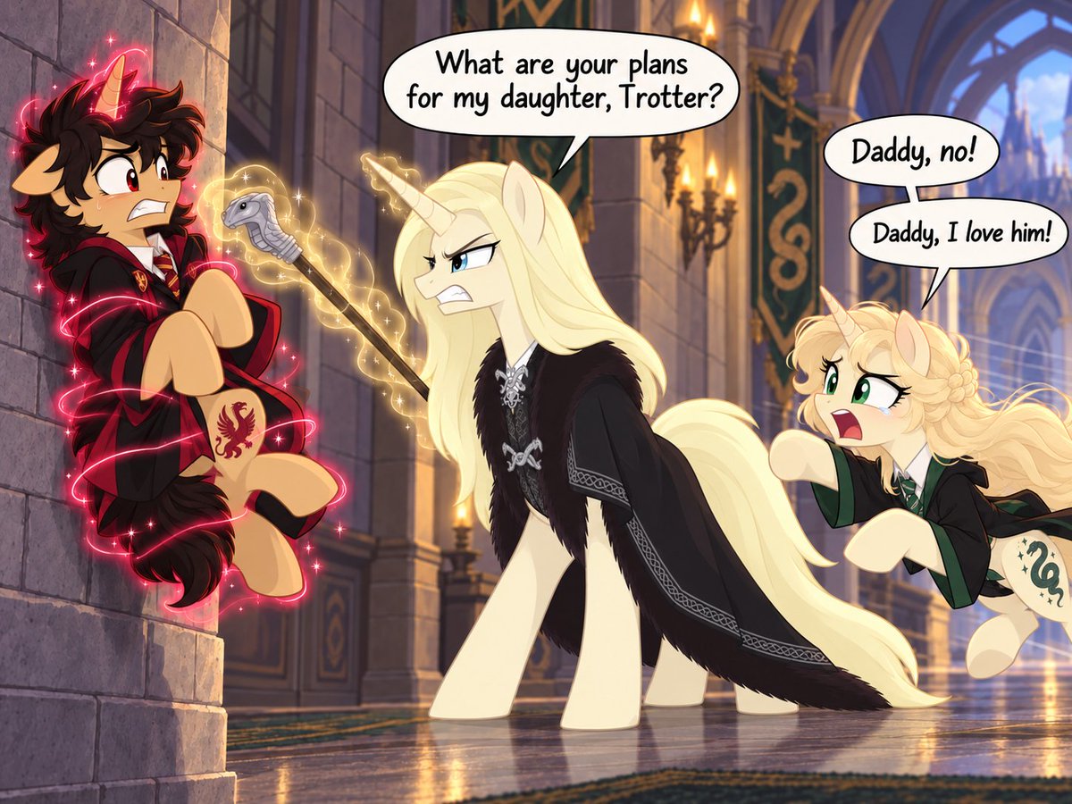 DougLoremaster's tweet photo. So true. Well, you know what they say, no time like the present ^^ Lucius has some words for Trotter. Can Marefoid's words save him in time?
#harrypotter #malfoid #mlpai https://t.co/DmSXSSroLV