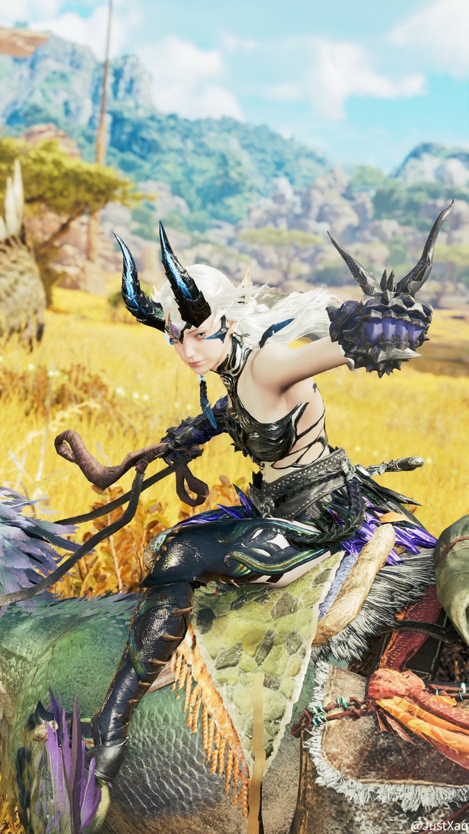 JustXaq's tweet photo. Exploring the wild lands with my trusted mount 🌿✨

#Monsterhunter
#MonsterHunterWilds 
#モンスターハンター 
#Virtualphotography https://t.co/gINtLD9Prg