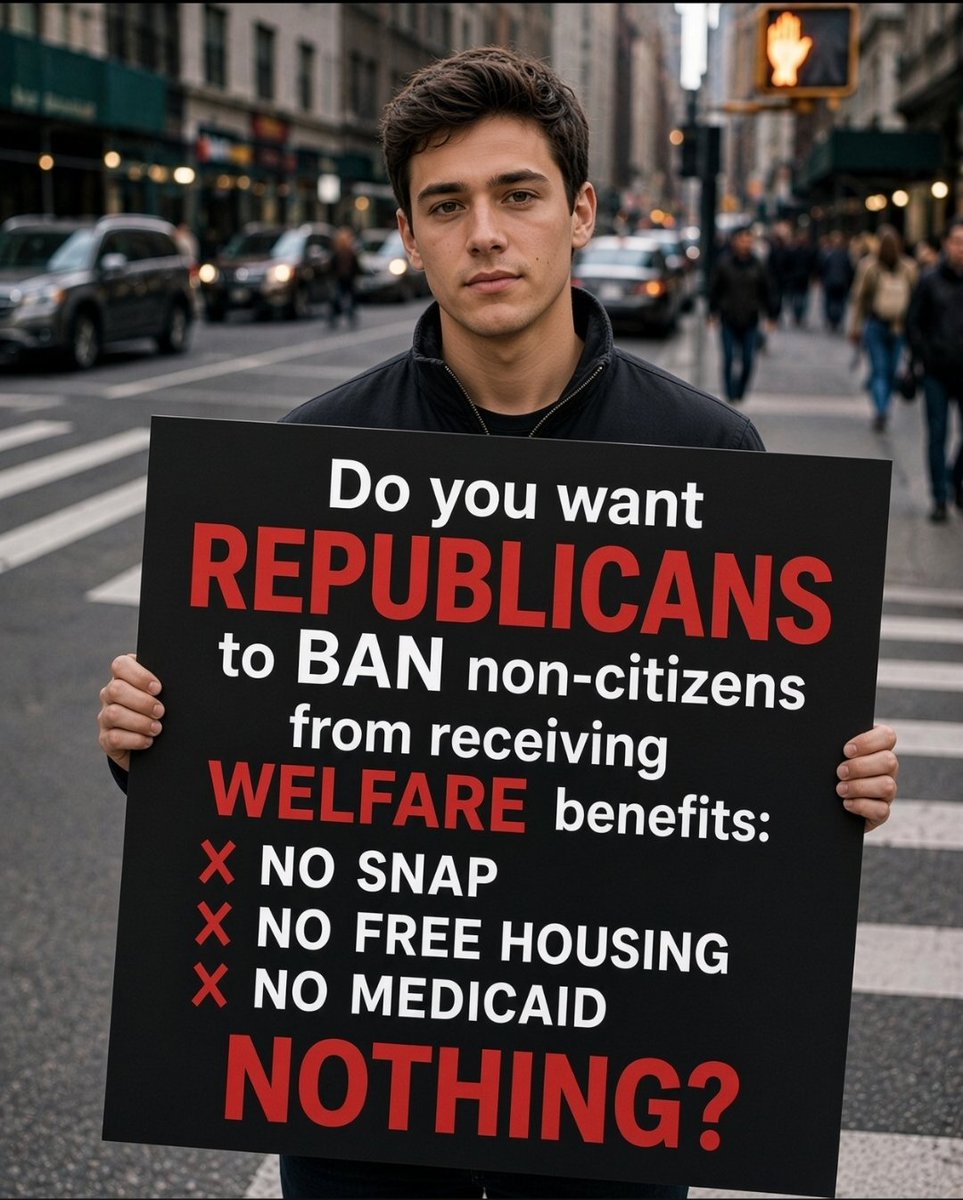DaveBacorn85's tweet photo. Do you want Republicans to ban non-citizens from welfare like no SNAP, no housing, no Medicaid, nothing? https://t.co/qc6u8x6Hd3