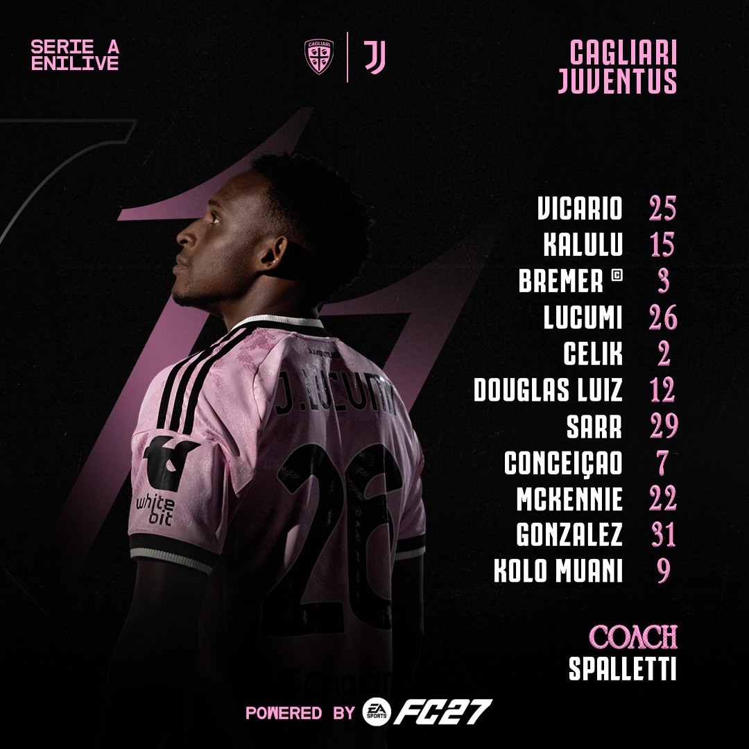 juventusfc's tweet photo. La formazione titolare scelta per affrontare la sfida di questa sera 📜

@EASPORTSFC @easportsfcit

#CagliariJuve https://t.co/Q096pc65az