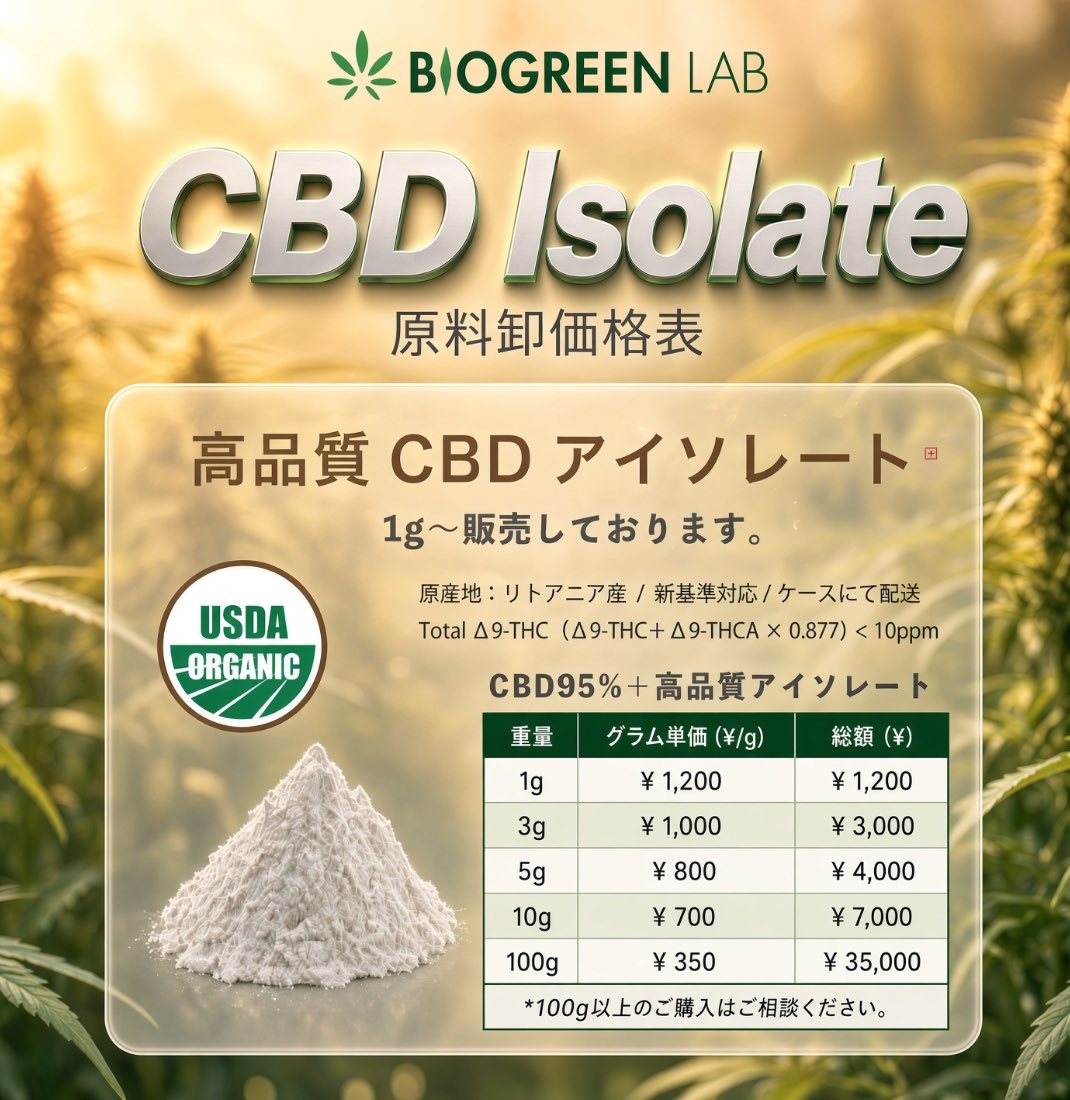 BGLJAPAN's tweet photo. 新鮮なCBD、CBG95%ピュアアイソレート扱っております🧑🏻‍🔬新規格完全検査済み原料です。オーガニック水準。共にくすみのないホワイトで、CBDは粒のクリスタルパウダー、CBGはふわふわのパウダーになっております🧑🏻‍🔬少量からでもご購入頂けます🧑🏻‍🔬

リキッドやエディブル、ハーブ製造にお使い頂けます🧑🏻‍🔬
#CBD #CBG #アイソレート