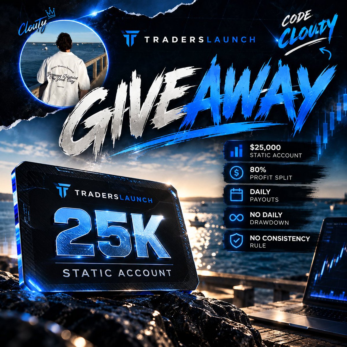 VClouette's tweet photo. 🎉Sunday Giveaway🎉

I am giving away :

1x @TradersLaunch Static 25k 🎁

To enter :

- Follow @VClouette 
- Like &amp; Repost
- Join the discord to participate in the giveaway channel :
https://t.co/TYqpG93qoR https://t.co/Rf5p0gLZYc