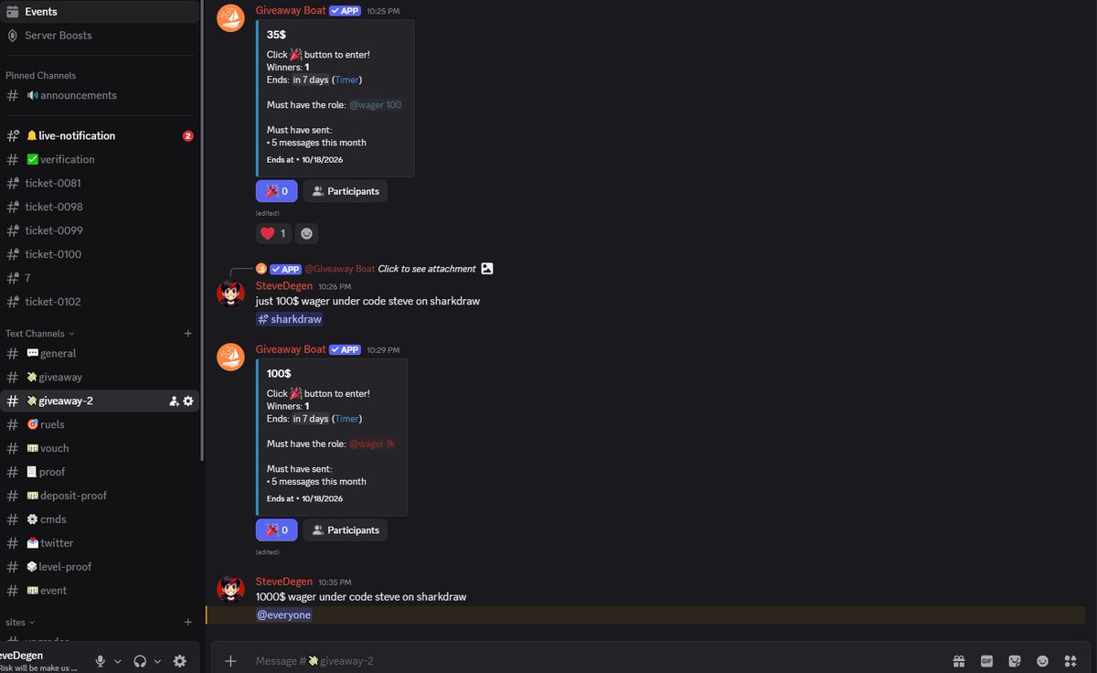 stevedegen12's tweet photo. 💸💸Boys don't miss 135$ giveaway    simple requirement just 1000$ wager under code STEVE and join giveaway💸💸

discord link 👇
https://t.co/EyWbI0gccB https://t.co/UA49v6Gguk